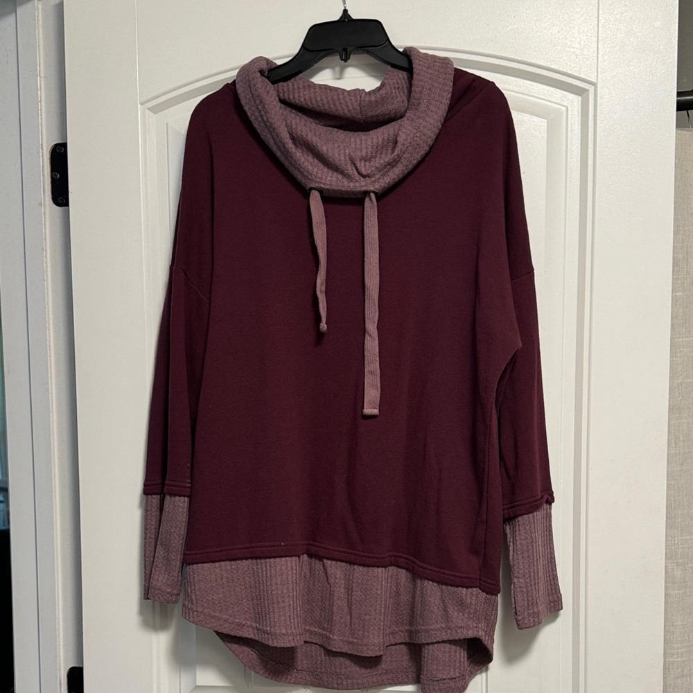 Maurices Burgundy and Mauve Cowl Neck Sweater -Size L
